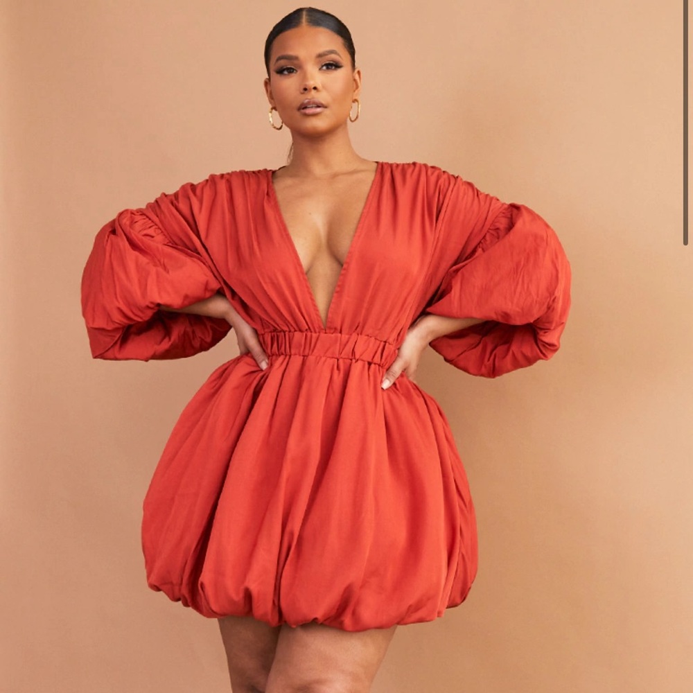 PLT rust puff sleeve dress